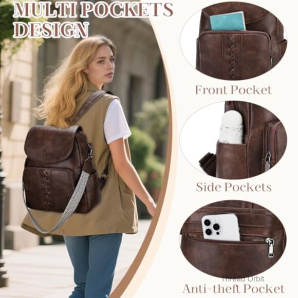 Vegan Leather Convertible Backpack Purse with Guitar Strap, 7 Pockets main image 5